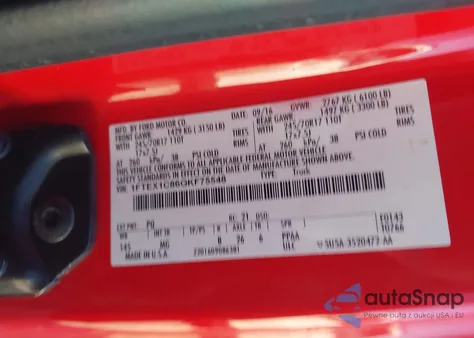 2016 Ford F-150 Xlt from USA, damaged, VIN 1FTEX1C86GKF75548